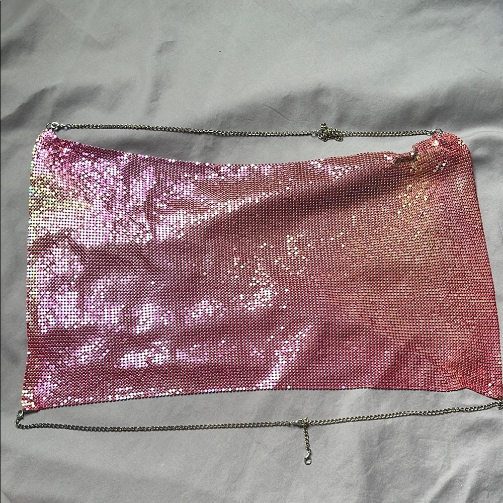 Pink Sequin Chain Strap Top